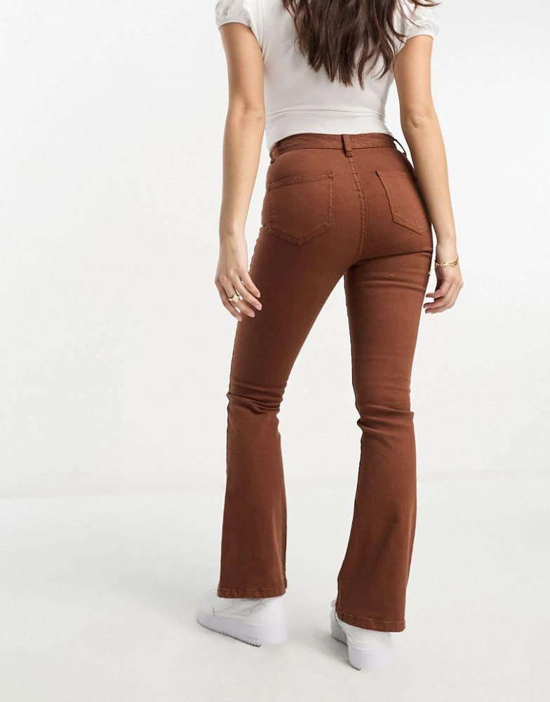 Don't Think Twice DTT Petite Bianca high waisted wide leg disco jeans in chocolate 3