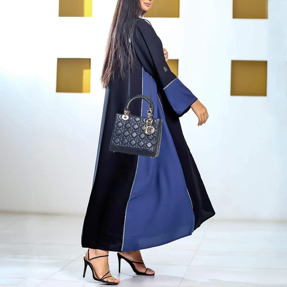 Dior Dior Navy Blue Cannage Leather Medium Lady Dior Tote 2