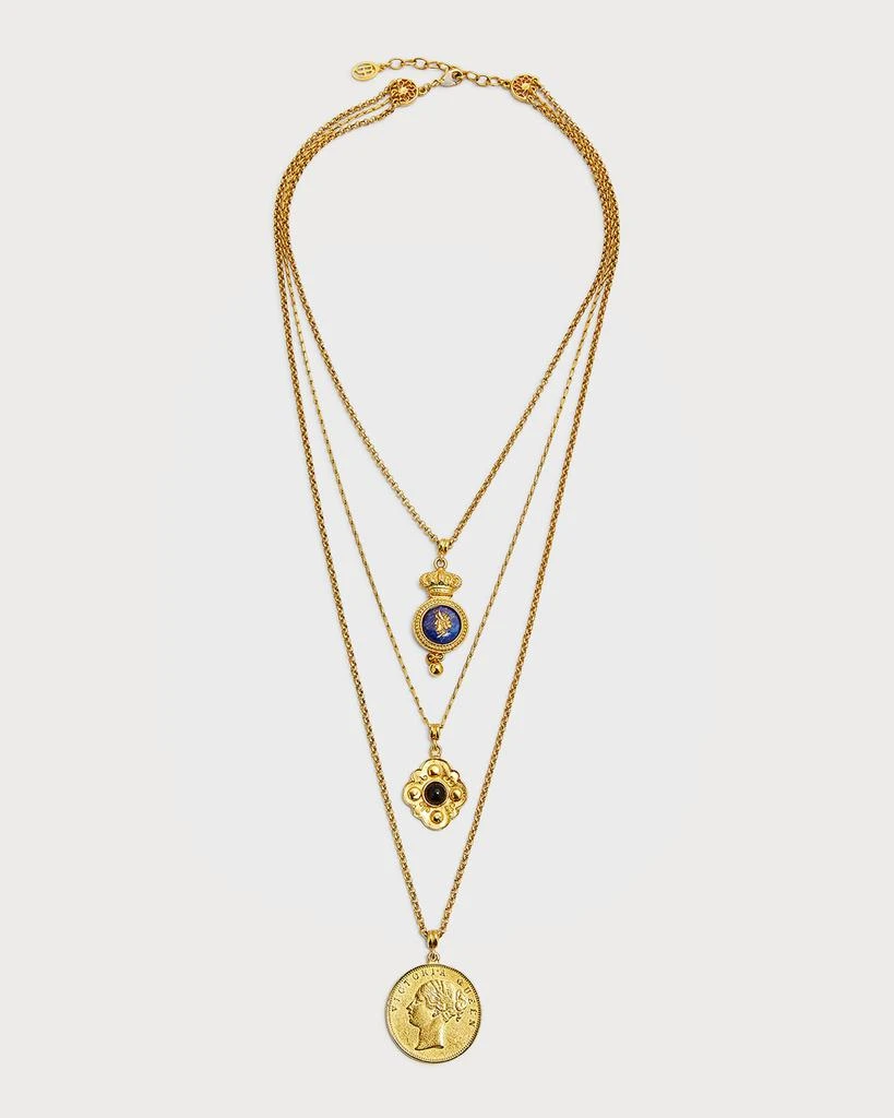 BEN-AMUN 24k Gold Electroplate Triple Charms Necklace