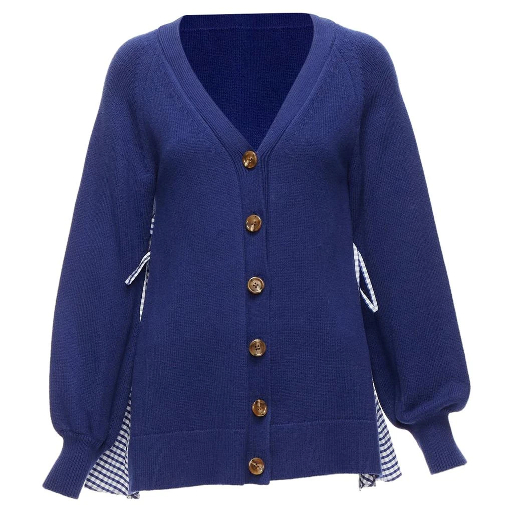Adeam Cotton Blend Gingham Ruffle Back Side Tie Cardigan Sweater 4