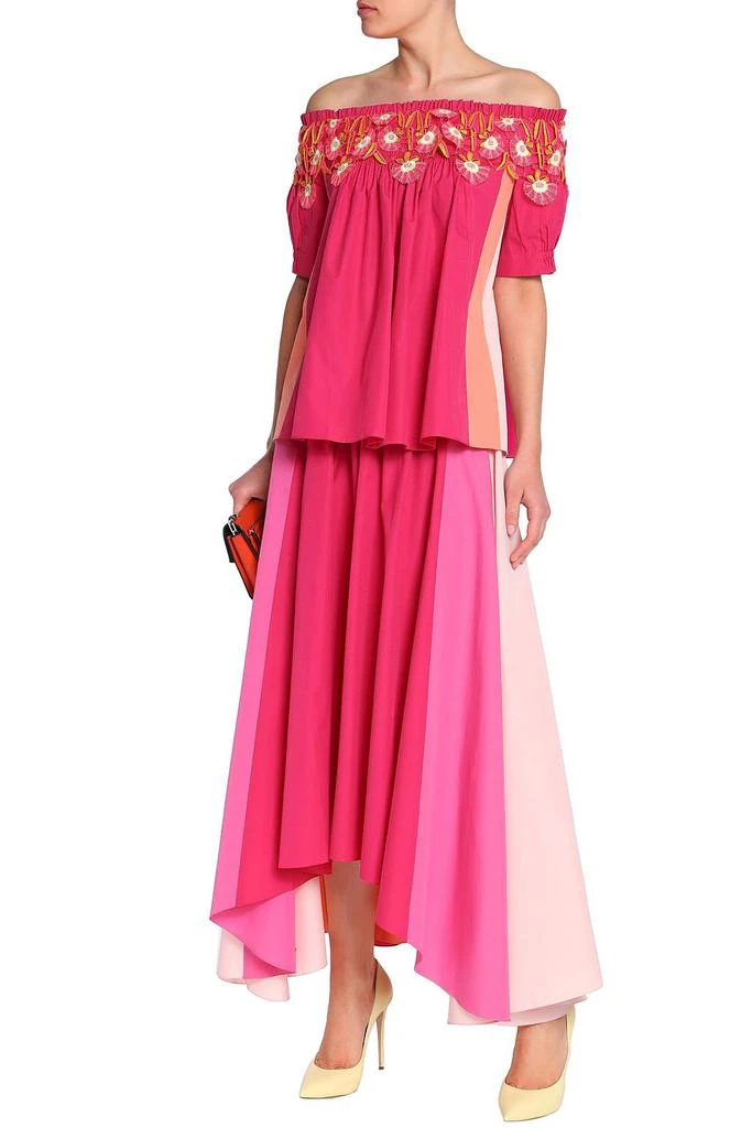 PETER PILOTTO Off-the-shoulder appliquéd color-block cotton-poplin top 2