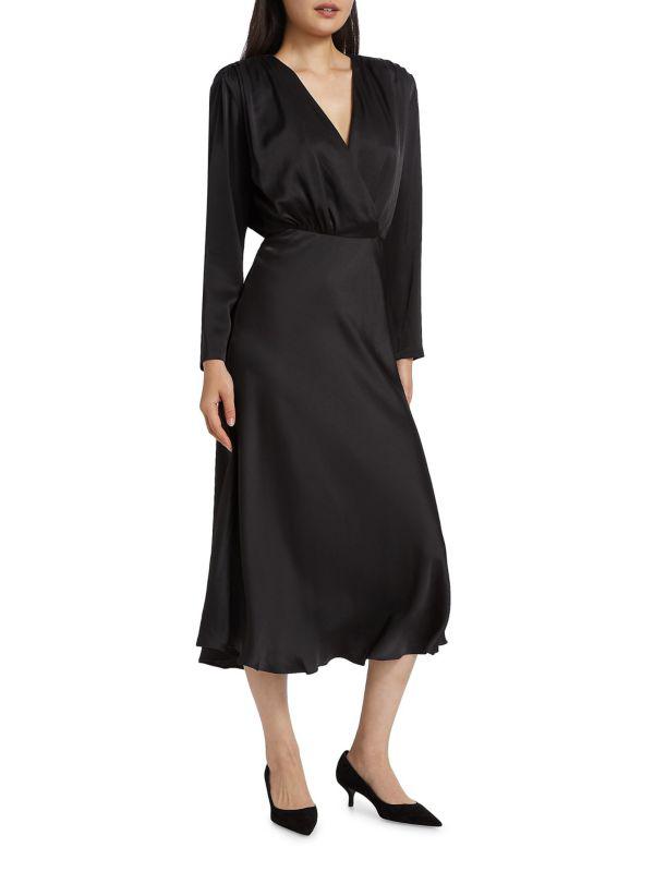 Alice by Temperley Rebecca Satin Long-Sleeve Midi-Dress