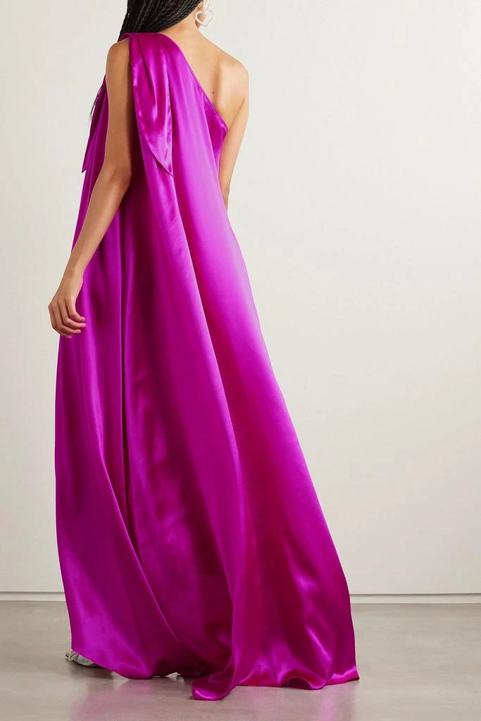 Halpern One-shoulder bow-detailed silk-satin gown 3