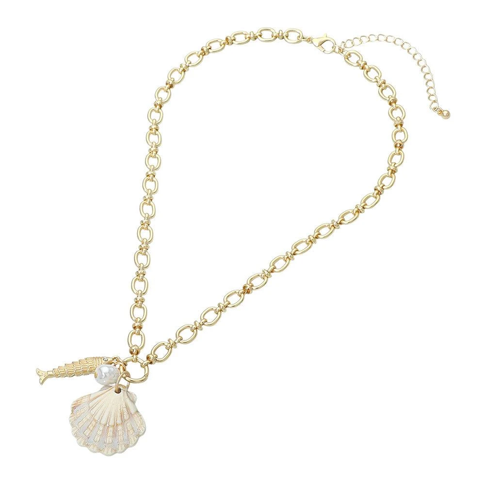 FASHNZFAB Shell Pearl Fish Charm Pendant Necklace 4