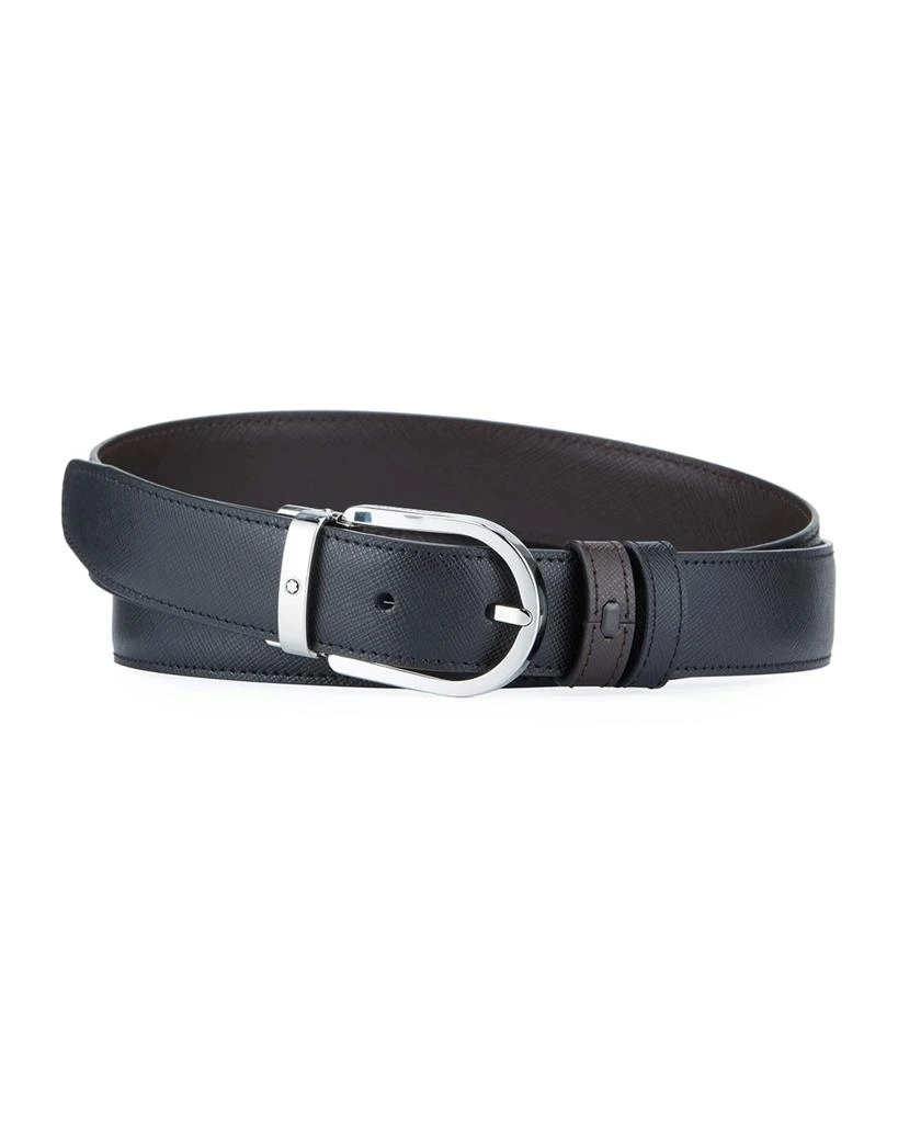 MontBlanc Men's Horseshoe-Buckle Reversible Leather Belt 1