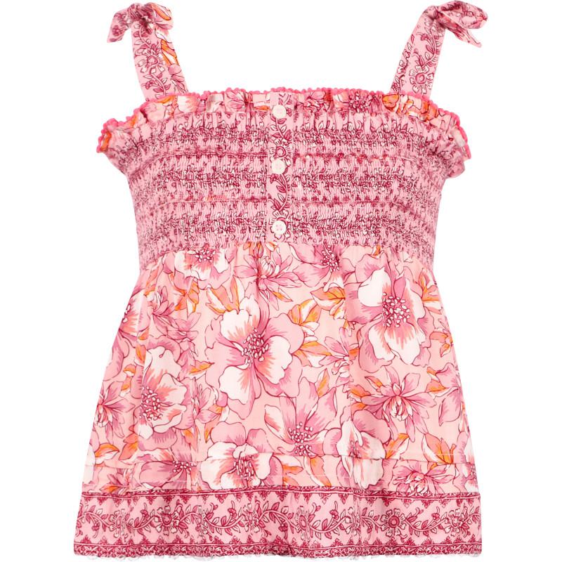 Poupette St Barth Rich floral print tie straps smocked top and shorts with tassel drawstring in pink