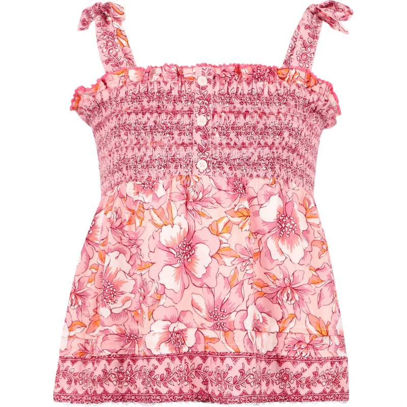 Poupette St Barth Rich floral print tie straps smocked top and shorts with tassel drawstring in pink 2