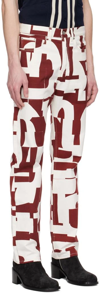 Dries Van Noten White & Burgundy Print Jeans 2
