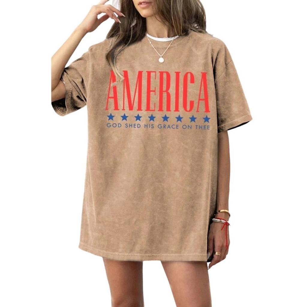 Hrt & Luv Kimberly America Graphic Tee Top In Brown 2