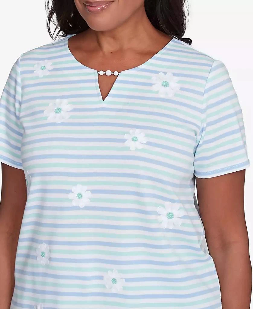 Alfred Dunner Petite St. Thomas Embroidered Daisy Striped Top 5