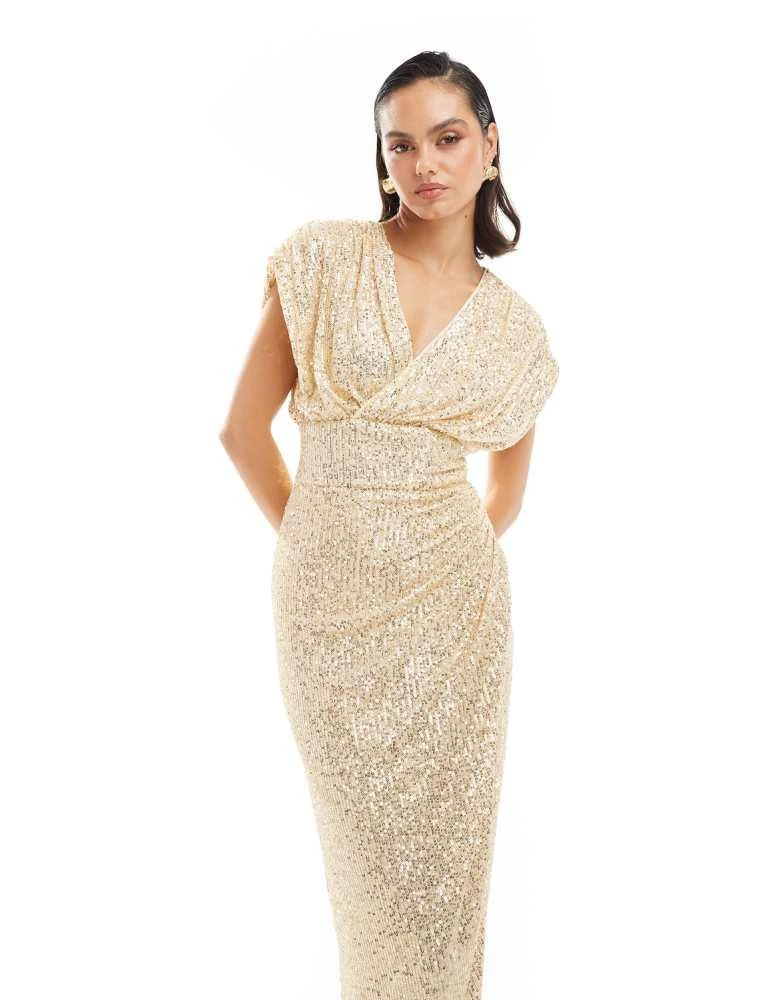Shop TFNC sequin wrap maxi dress in gold on Sale at BeyondStyle  Get 16%  Off TFNC sequin wrap maxi dress in gold with Limited-Time Flash Deals,  Exclusive Discounts, and Special Offers.