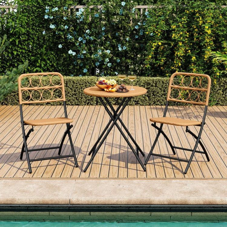 Hivvago 3 Piece Patio Bistro Set Folding Round Table and Chairs with Wicker Seat 3