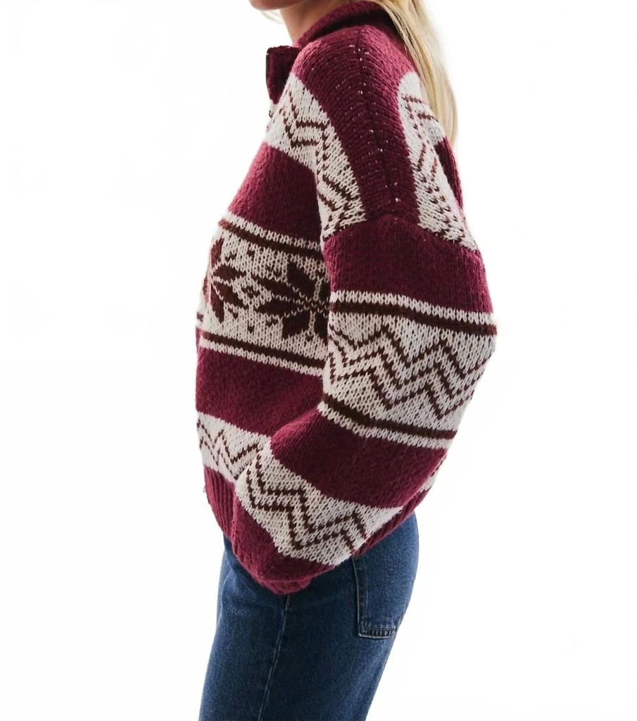 LE LIS Collared Zip Up Sweater Jacket In Burgundy 4