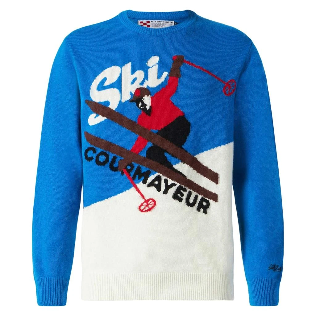 Mc2 Saint Barth Man Bluette And White Sweater With Courmayeur Postcard 4