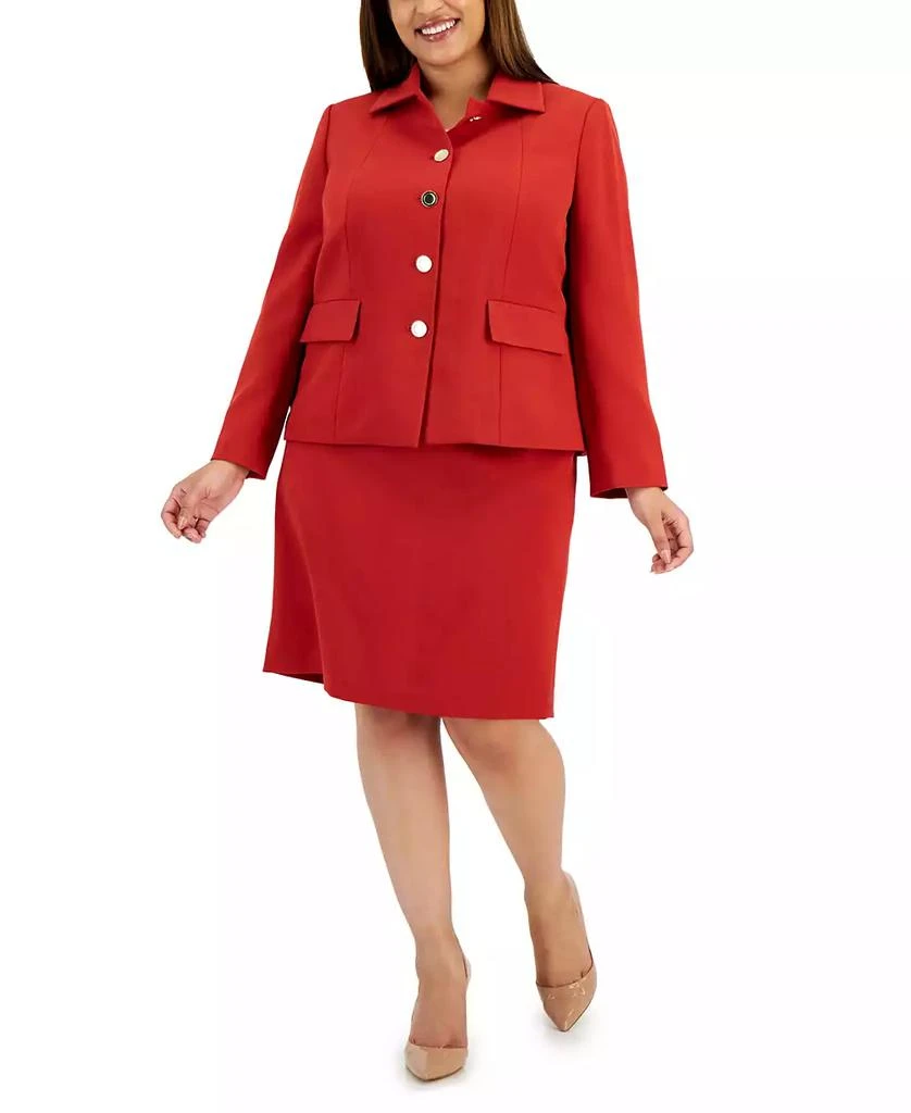 Le Suit Plus Size Crepe Wing-Collar Jacket & Slim Skirt Suit 1