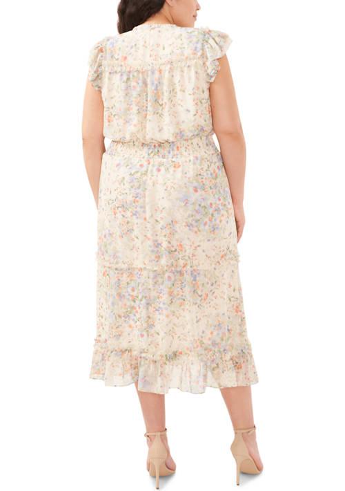 CeCe Plus Size Flutter Sleeve Floral Midi Dress