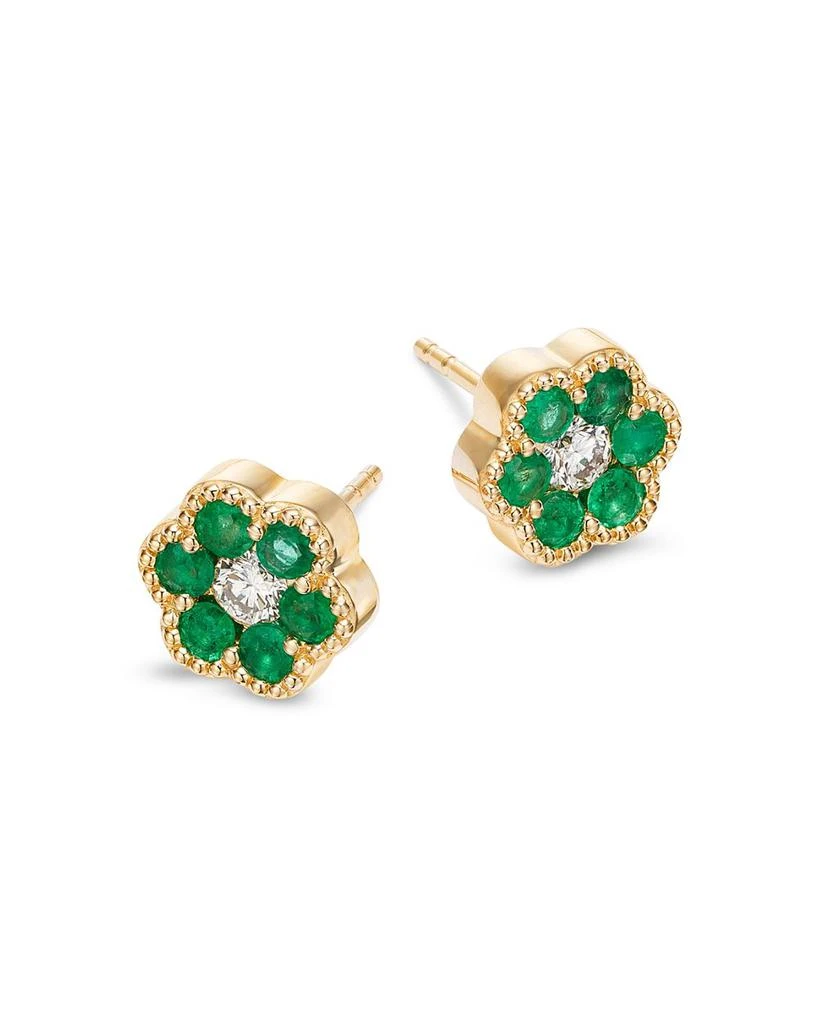 Bloomingdale's Fine Collection Emerald & Diamond Flower Stud Earrings in 14K Yellow Gold 3