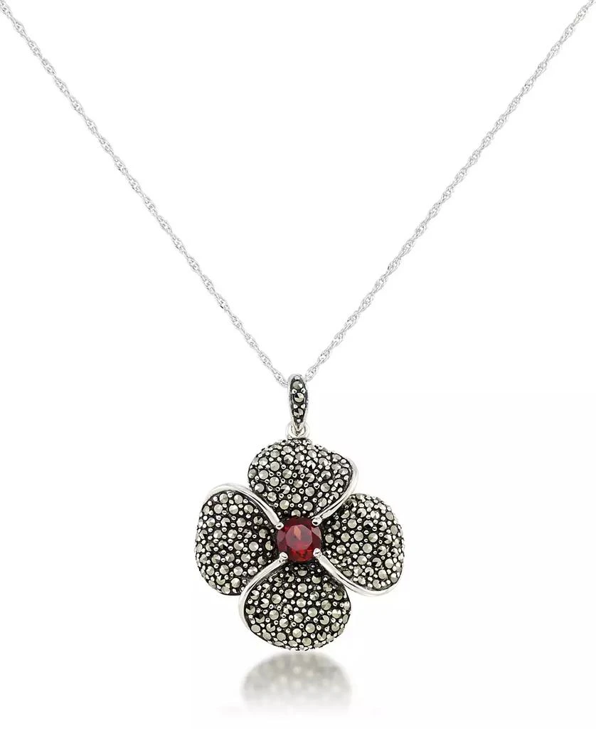 Macy
s Marcasite and Garnet (9/10 ct.t .w.)  Pave Flower Pendant+18" Chain in Sterling Silver