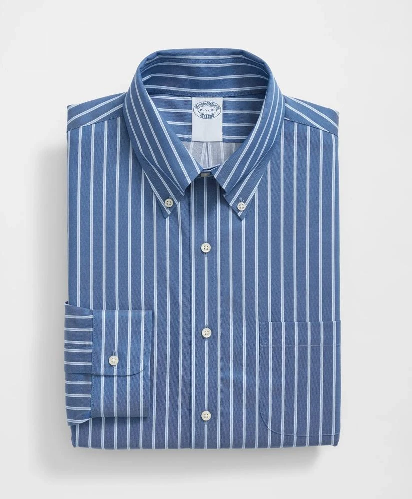 Brooks Brothers Stretch Supima® Cotton Non-Iron Twill Polo Button Down Collar, Ground Stripe Dress Shirt 3