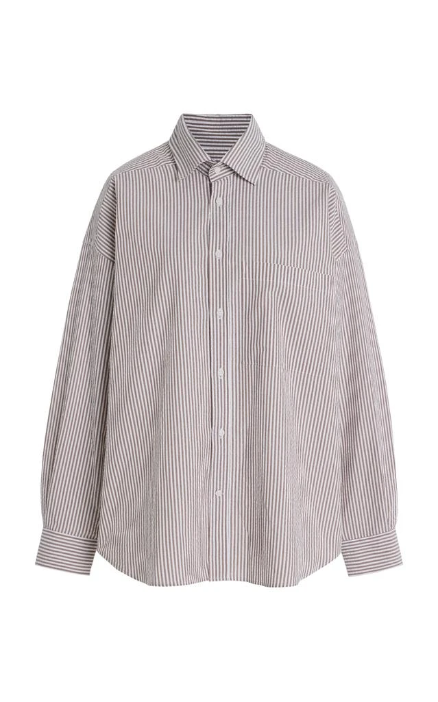 With Nothing Underneath With Nothing Underneath - The Weekend Striped Cotton-Seersucker Shirt - Blue - L - Moda Operandi 1