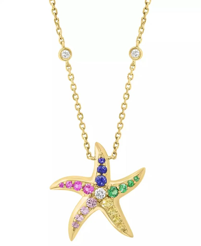 Effy EFFY® Multi-Gemstone (5/8 ct. t.w.) & Diamond (1/8 ct. t.w.) Starfish Pendant Necklace in 14k Gold, 18" + 1" extender 1