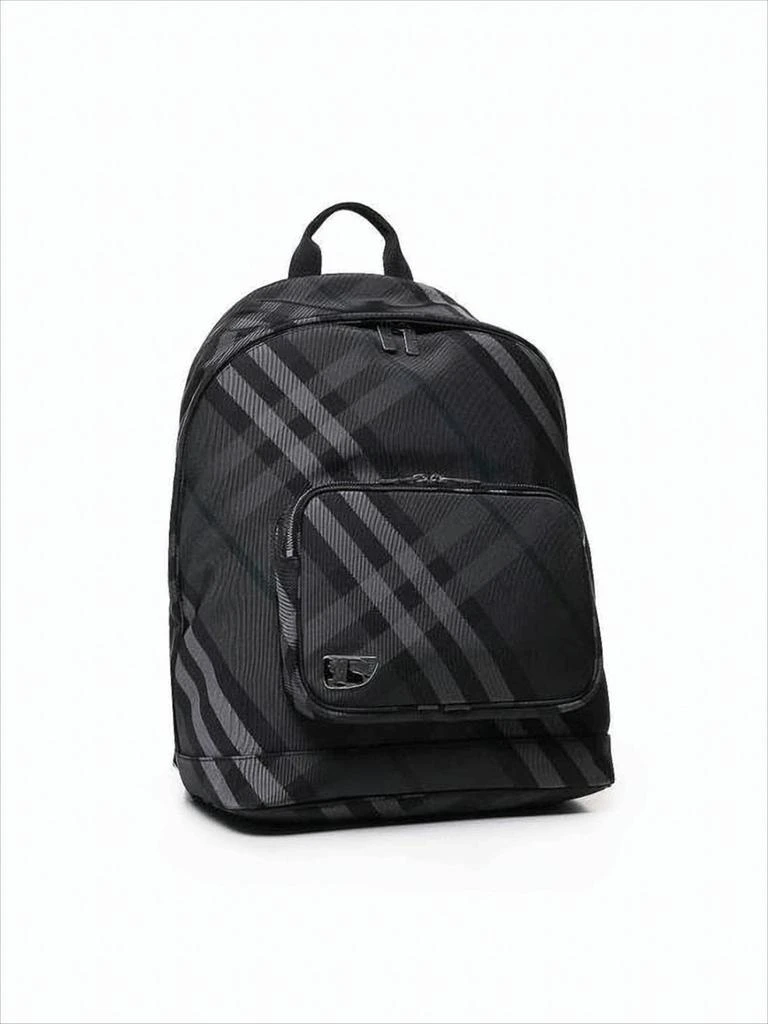 Burberry Structured Black Nylon Backpack with Checkered Pattern 3