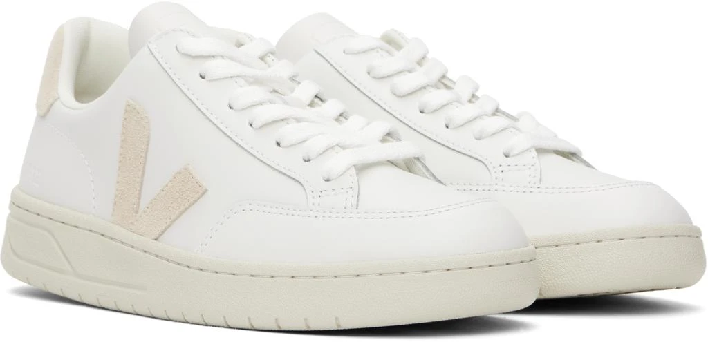 Veja White & Beige V-12 Leather Sneakers 4