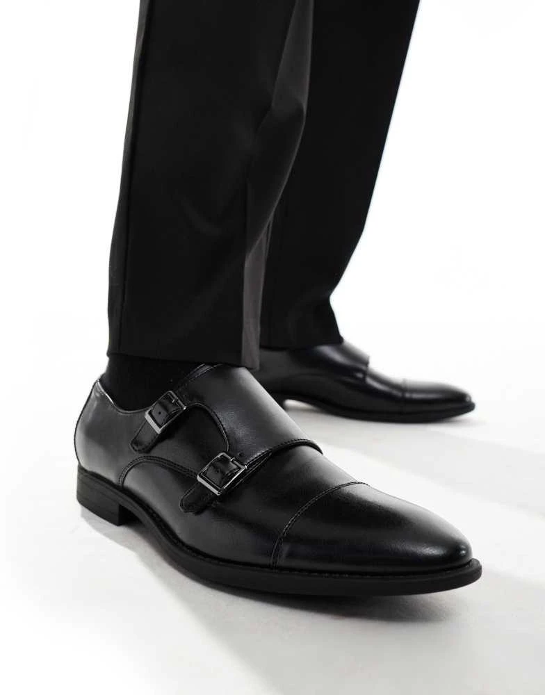 ASOS ASOS DESIGN monk shoes in black faux leather with emboss panel 1