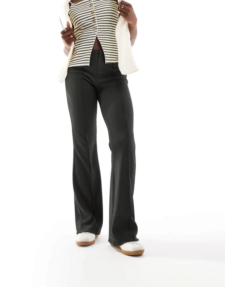 ONLY ONLY Sally high waist ribbed flared trousers in dark khaki 3