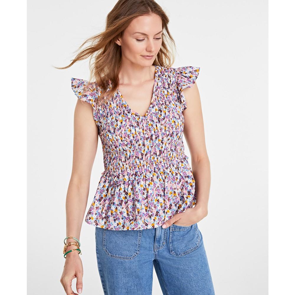 On 34th Women's Ruffle-Sleeve Printed Peplum Top, Created for Macy's