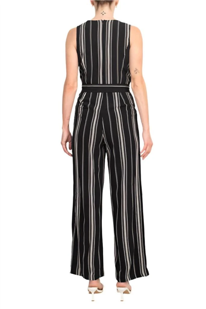 Emma 
Michele V-Neck Sleeveless Tie Waist Crepe Jumpsuit In Black/cream 4