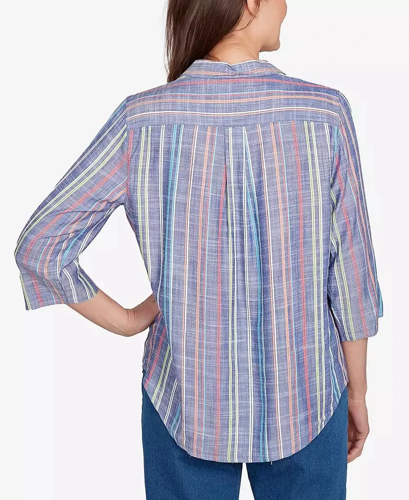 Alfred Dunner Women's El Paso Textured Multi Stripe Collared Top 2