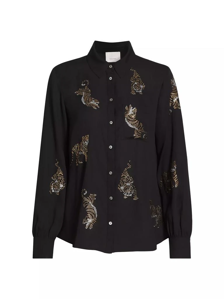 Cinq à Sept Blanche Rhinestone Tiger Button-Front Top 1