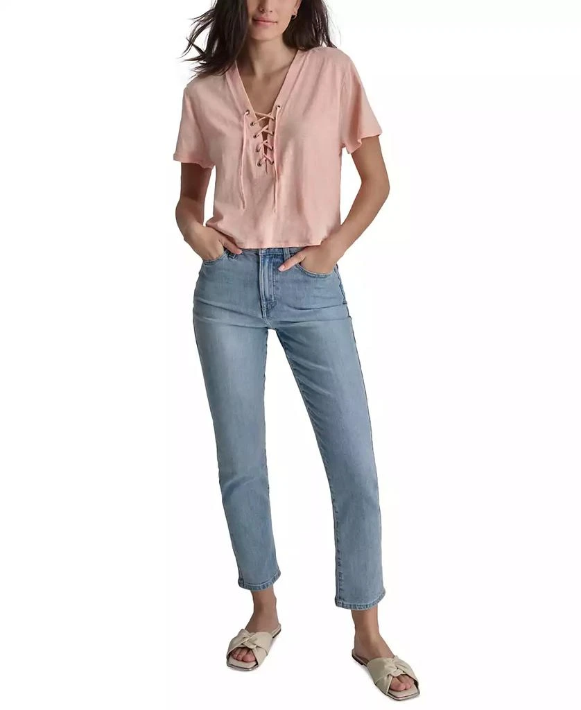 DKNY Women's Lace-Up V-Neck Short-Sleeve Tee 4