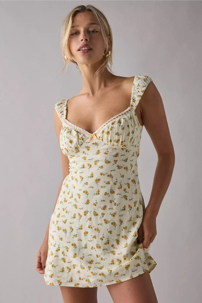 Kiss The Sky Kiss The Sky Piper Lace Trim Floral Slip Mini Dress - Yellow Multi - L