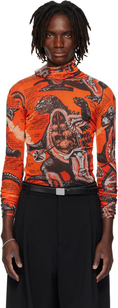 LU'U DAN Orange & Black Masked Mesh Turtleneck