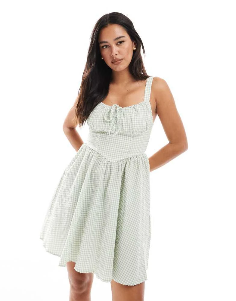 New Look New Look gingham mini dress in green 4