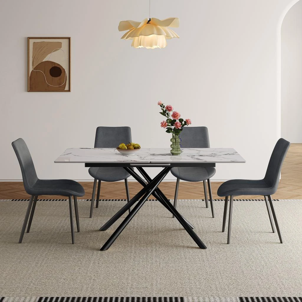 Streamdale Furniture Streamdale 59" Modern Expandable Dining Table w/Retractable Leaf, Charred Stone
Black Base