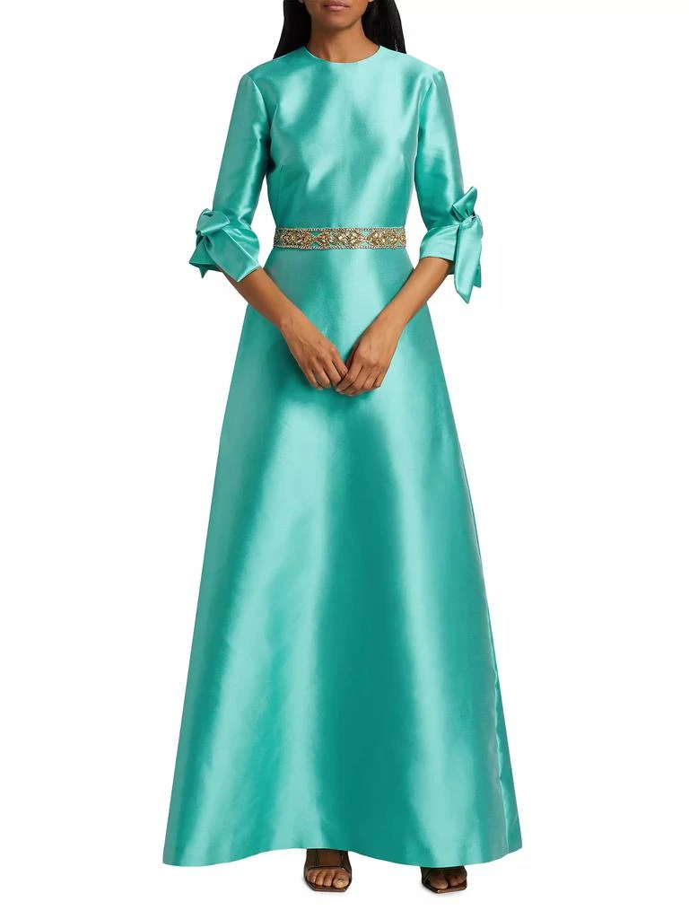 REEM ACRA Satin Embellished Bow-Cuff Gown 3