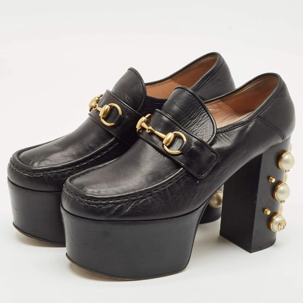 Gucci Gucci Black Leather Pearl Studded Vegas Platform Loafer Pumps Size 39 2
