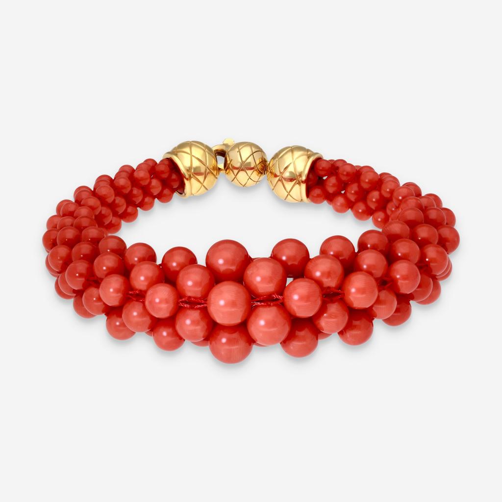 Assael Assael 18K Yellow Gold Sardinian Coral Bayadere Bracelet B1887-6