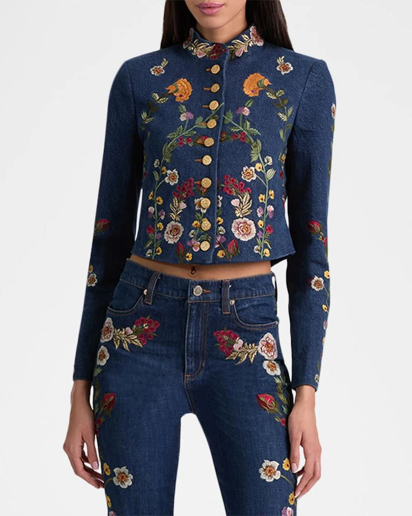Alice + Olivia Emerson Embroidered Denim Military Jacket 6