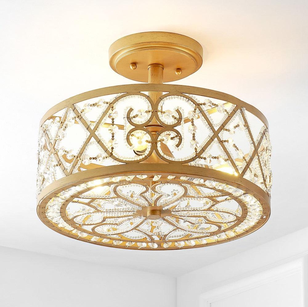 JONATHAN Y Leila 3-Light 13.25" Iron/Crystal Modern Glam LED Flush Mount