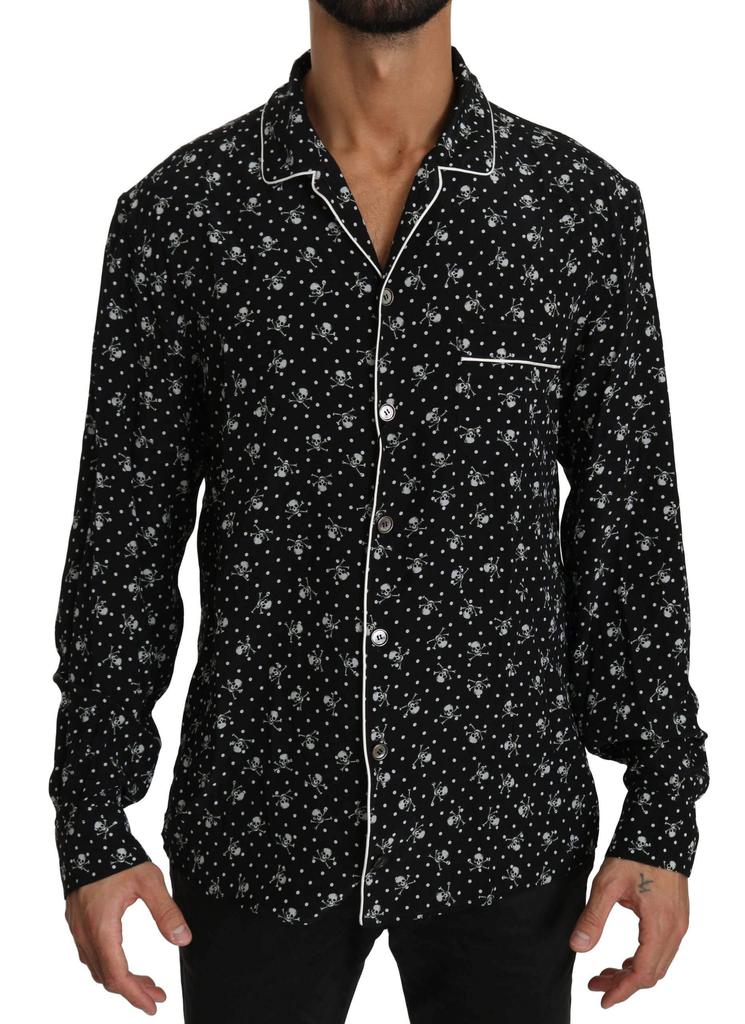 Dolce & Gabbana Dolce & Gabbana  Black Skull Print Silk Sleepwear Shirt