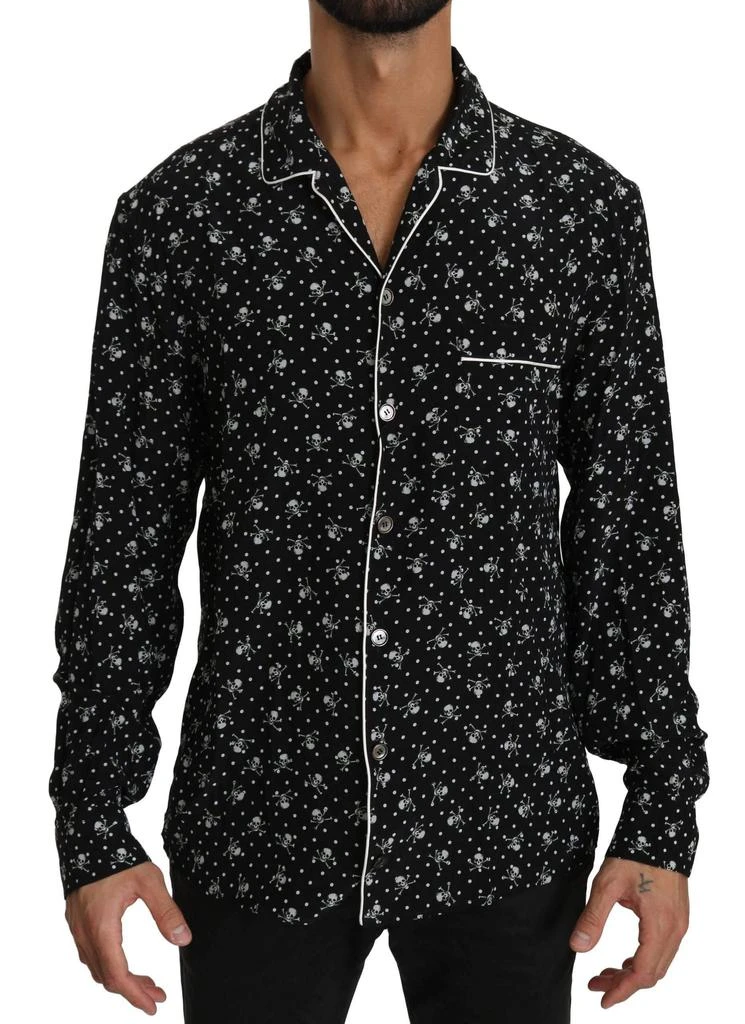 Dolce & Gabbana Dolce & Gabbana  Black Skull Print Silk Sleepwear Shirt 1