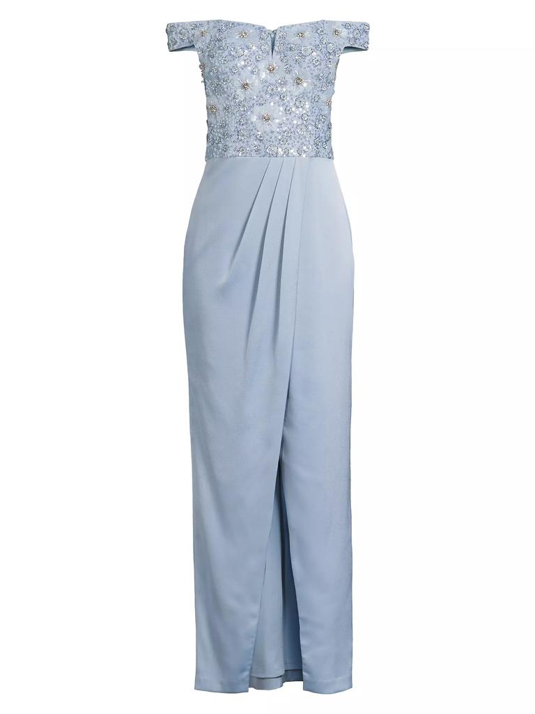 Aidan Mattox Beaded Off-the-Shoulder Column Gown