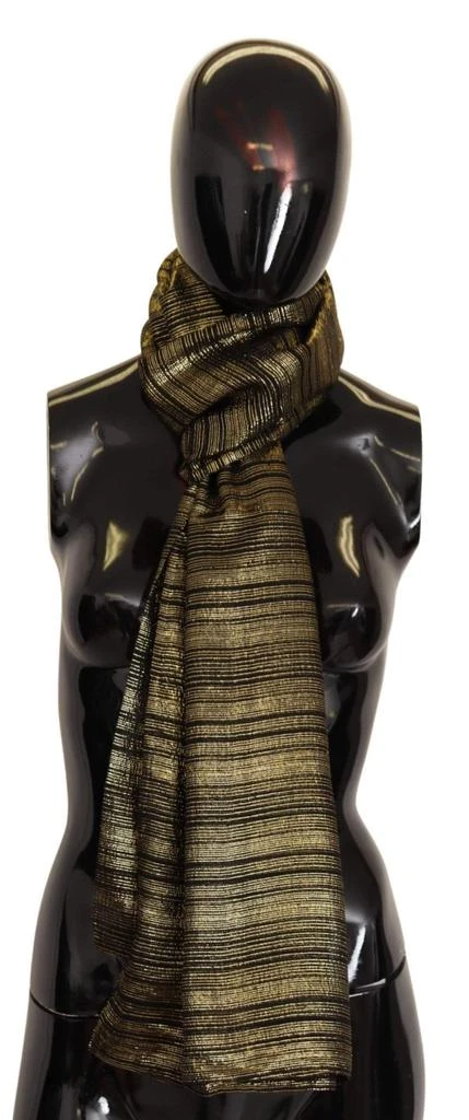 Dolce & Gabbana Dolce & Gabbana Metallic Gold Silk Stretch Shawl Wrap Scarf 5