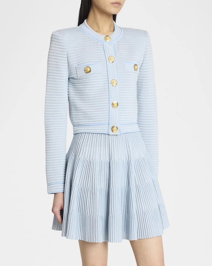 Balmain Buttoned Striped Knit Crop Cardigan 4