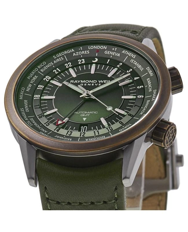 Raymond Weil Raymond Weil Freelancer Automatic GMT Worldtimer Green Dial Bronze Bezel Leather Strap Men's Watch 2765-SBC-52001 2