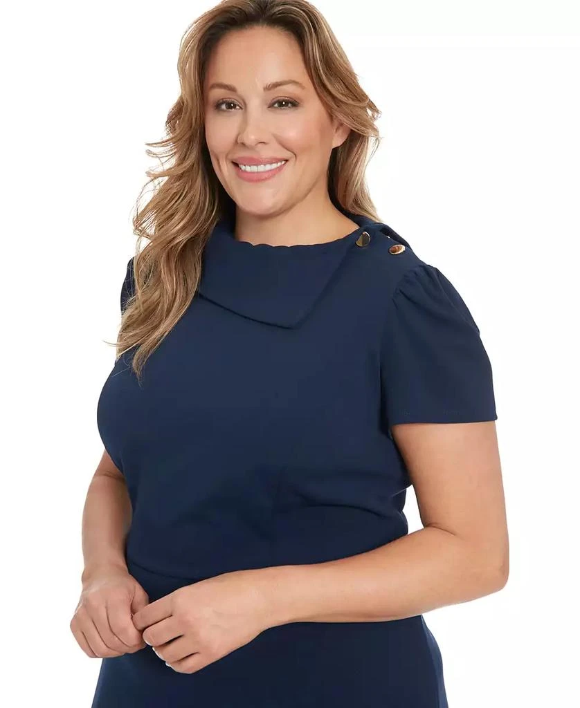 London Times Plus Size Foldover-Neck Fit & Flare Dress 4